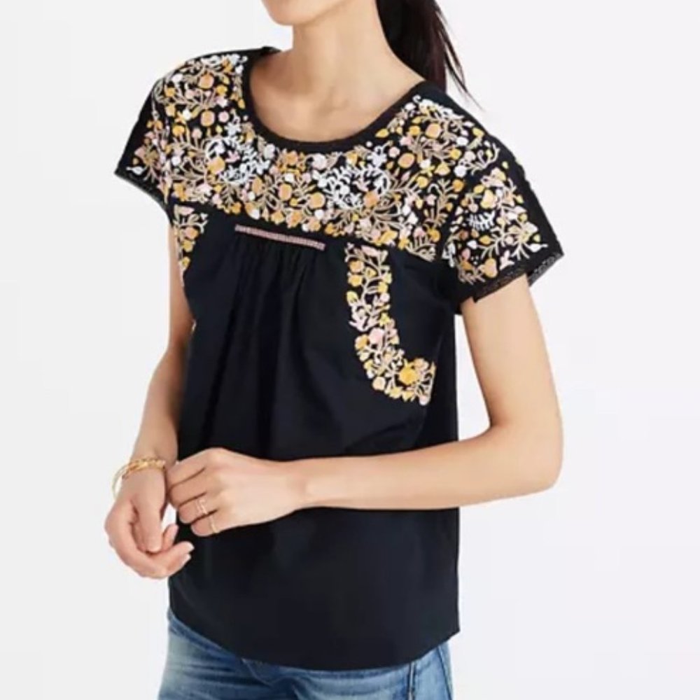 Madewell Black Embroidered Springtime Top S